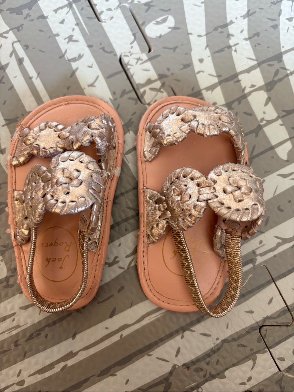 Jack Rogers Pink Toddler Sandals with Metallic Gold Flower Medallions